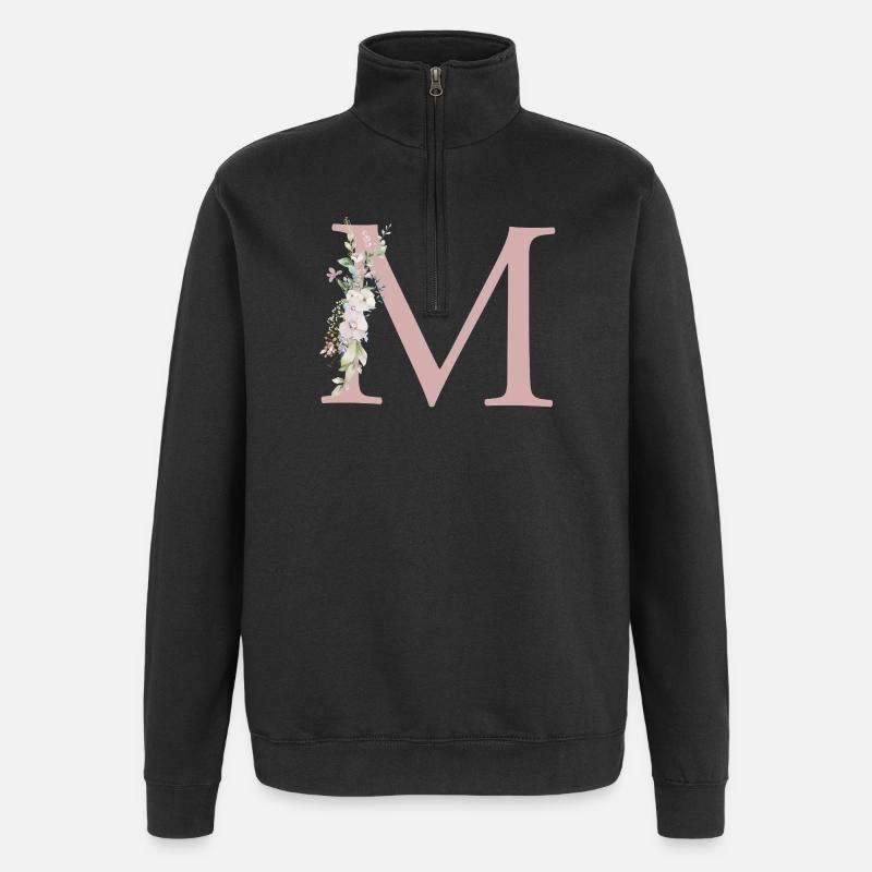 M Monogramm, Floral, personalisierbar - Quarter-Zip-Sweatshirt - Schwarz