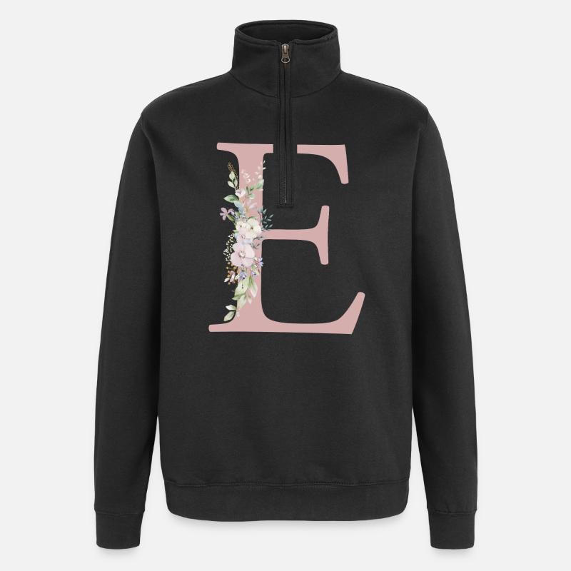 E Monogram, Floral, Personnalisable - Sweat à zip 1/4 - noir