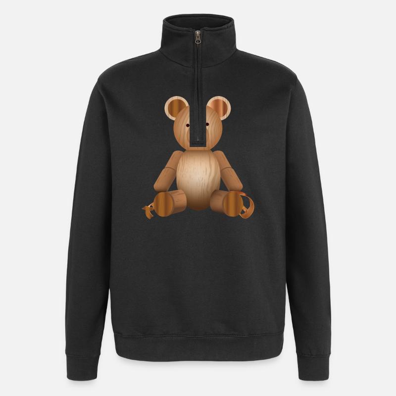 Aspect bois - Figurine d’ours mignon - Sweat à zip 1/4 - noir