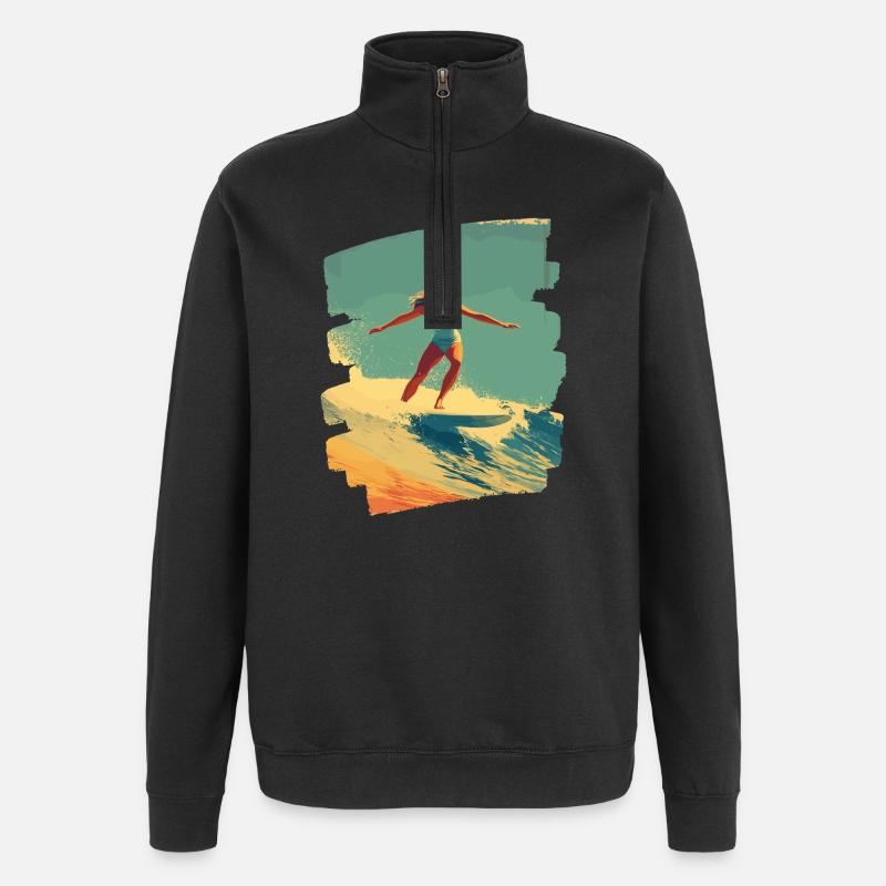 Surfeur - Sweat à zip 1/4 - noir