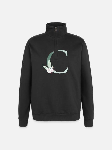 C Monogram, Floral, Customizable - Quarter-Zip Sweatshirt - black