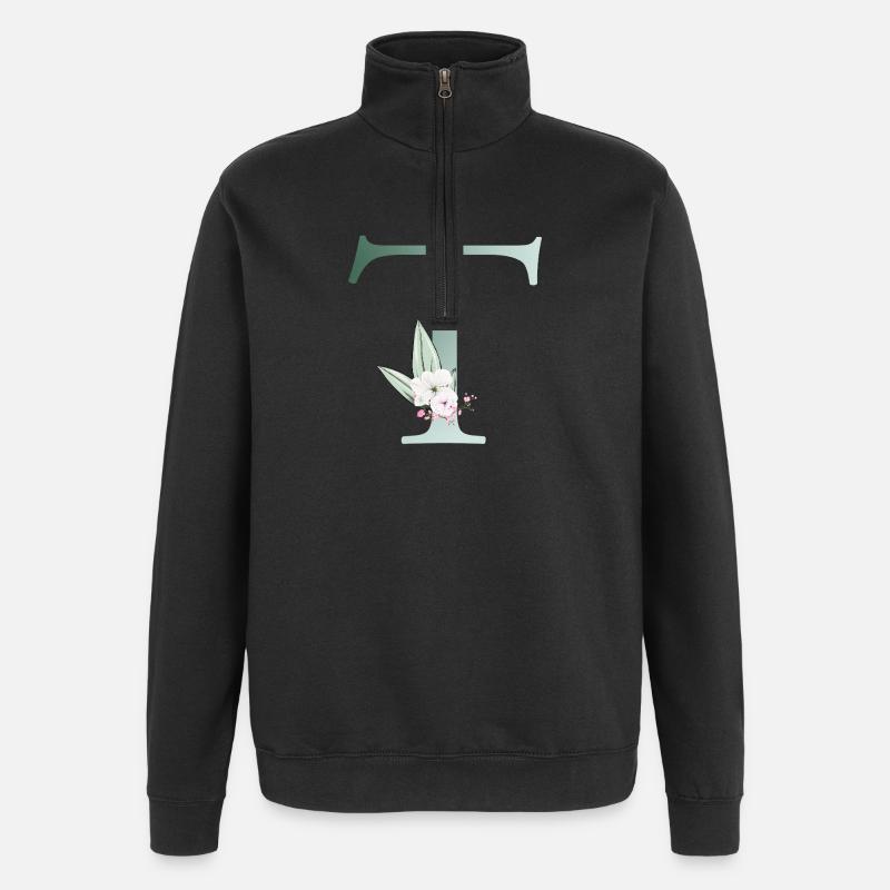 T Monogram, Floral, Personalizable - Quarter-Zip Sweatshirt - black