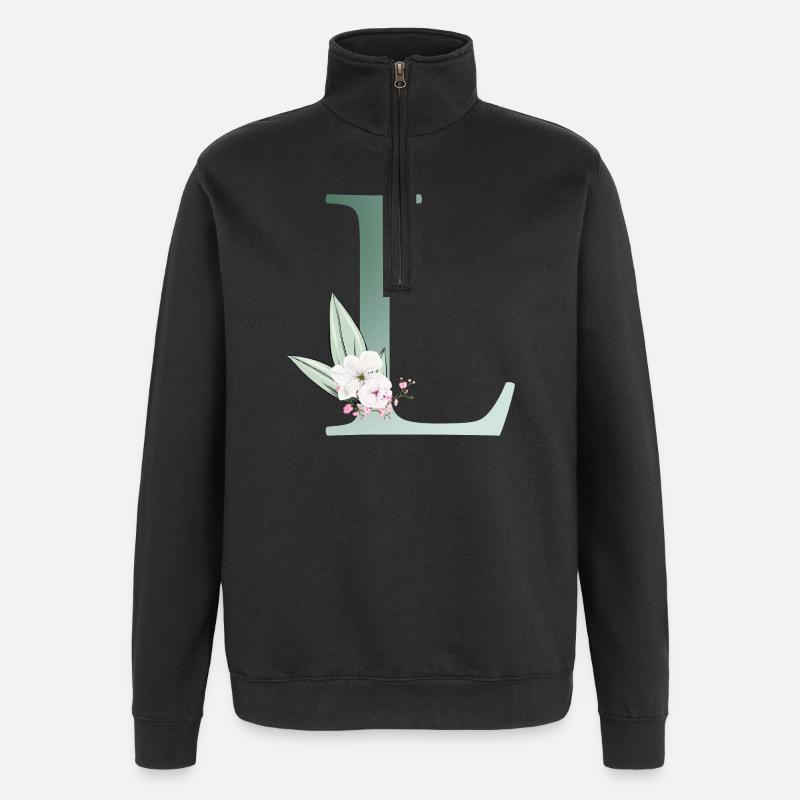 L Monogram, Floral, Personnalisable - Sweat à zip 1/4 - noir