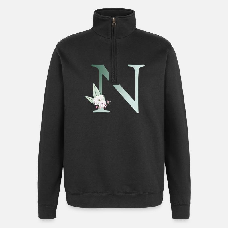 N Monogram, Floral, Personalizable - Quarter-Zip Sweatshirt - black