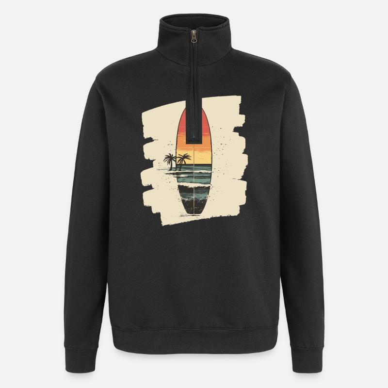 Surfbrett - Quarter-Zip-Sweatshirt - Schwarz