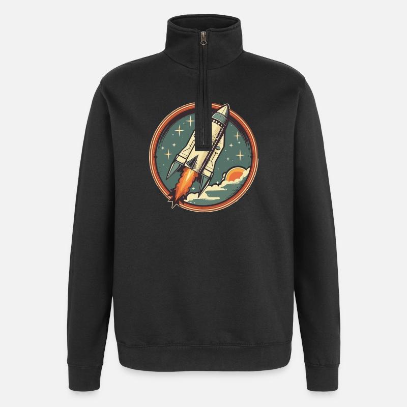 Retro Rocket - Space Rocket - Quarter-Zip Sweatshirt - black