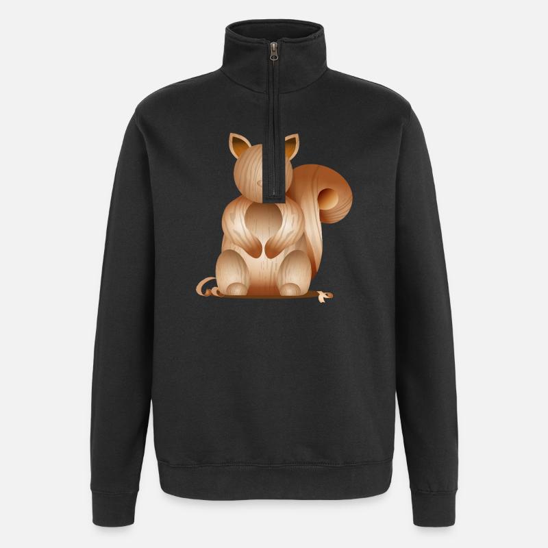 Illustration in Holzoptik–Verspieltes Eichhörnchen - Quarter-Zip-Sweatshirt - Schwarz