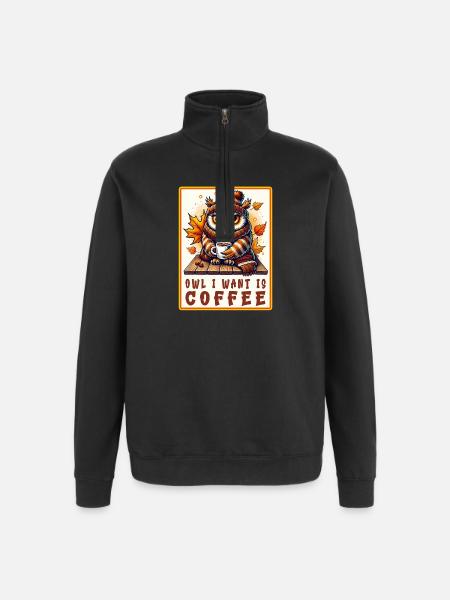 Owls Coffee Desgin - Quarter-Zip Sweatshirt - black