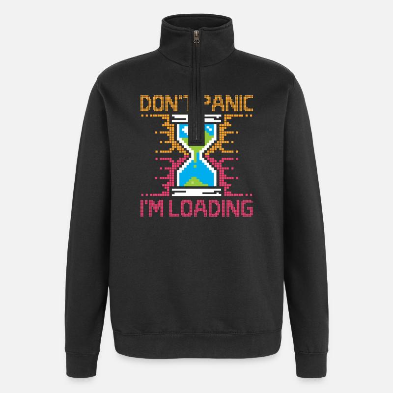 Don't Panic – Pixel Loading Sanduhr - Quarter-Zip-Sweatshirt - Schwarz