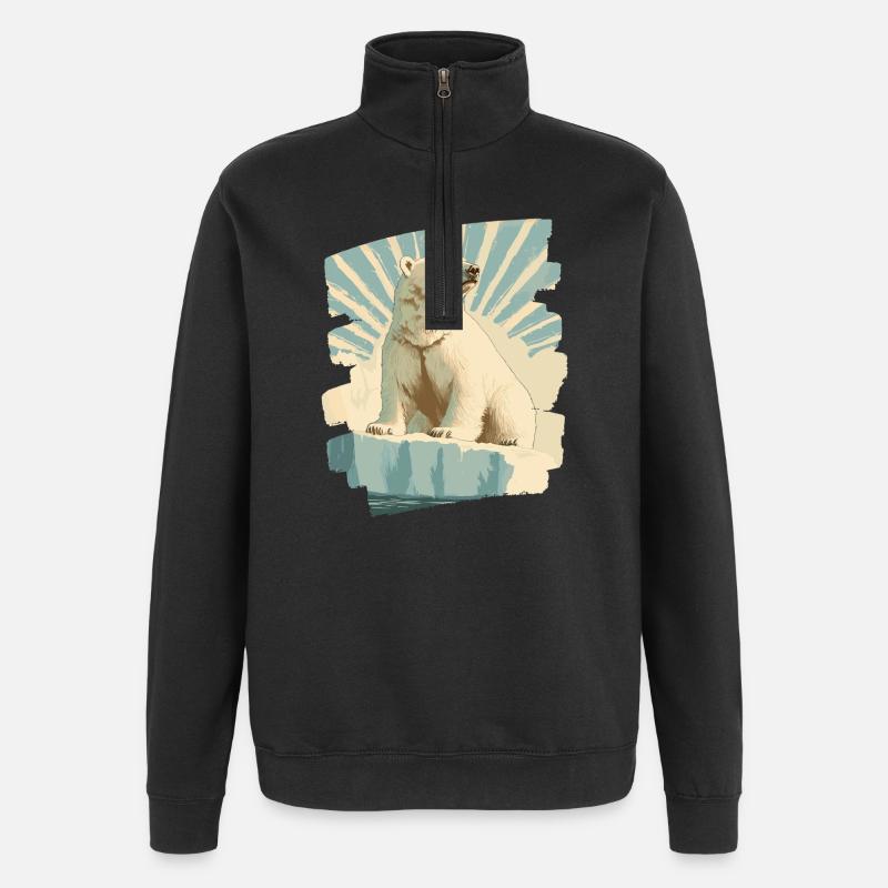 Ours blanc - Sweat à zip 1/4 - noir