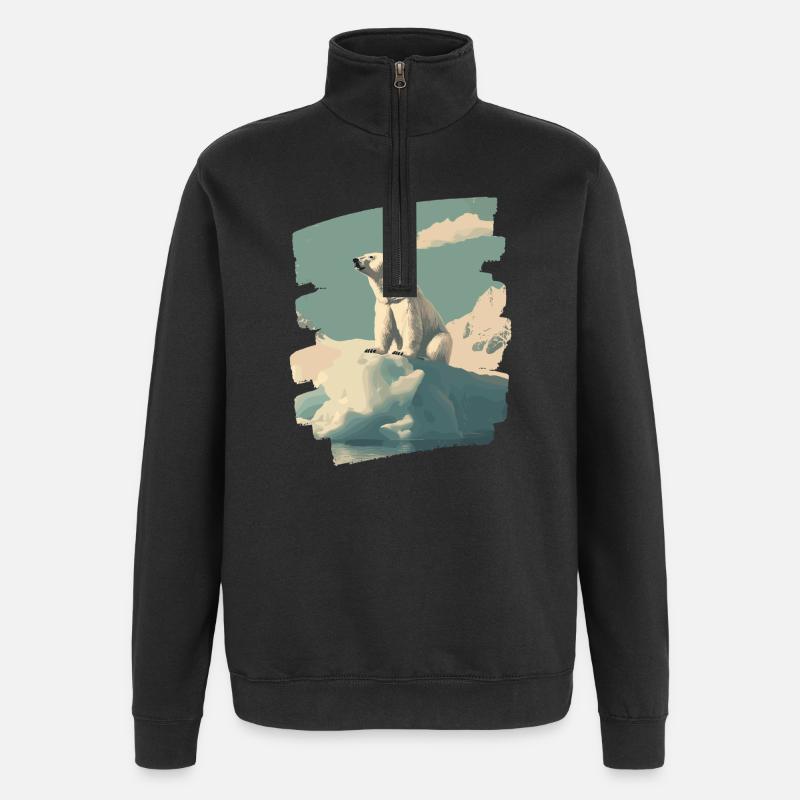 Ours blanc - Sweat à zip 1/4 - noir