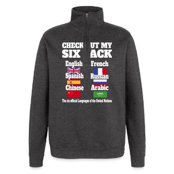 Langues Sixpack - Sweat à zip 1/4 - charbon - Devant - AI Model Female 172 light (172cm) & AI Model Male 178 dark (178cm)