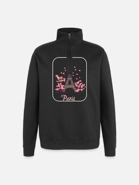 Fleur rose Eiffel à Paris - Sweat à zip 1/4 - noir