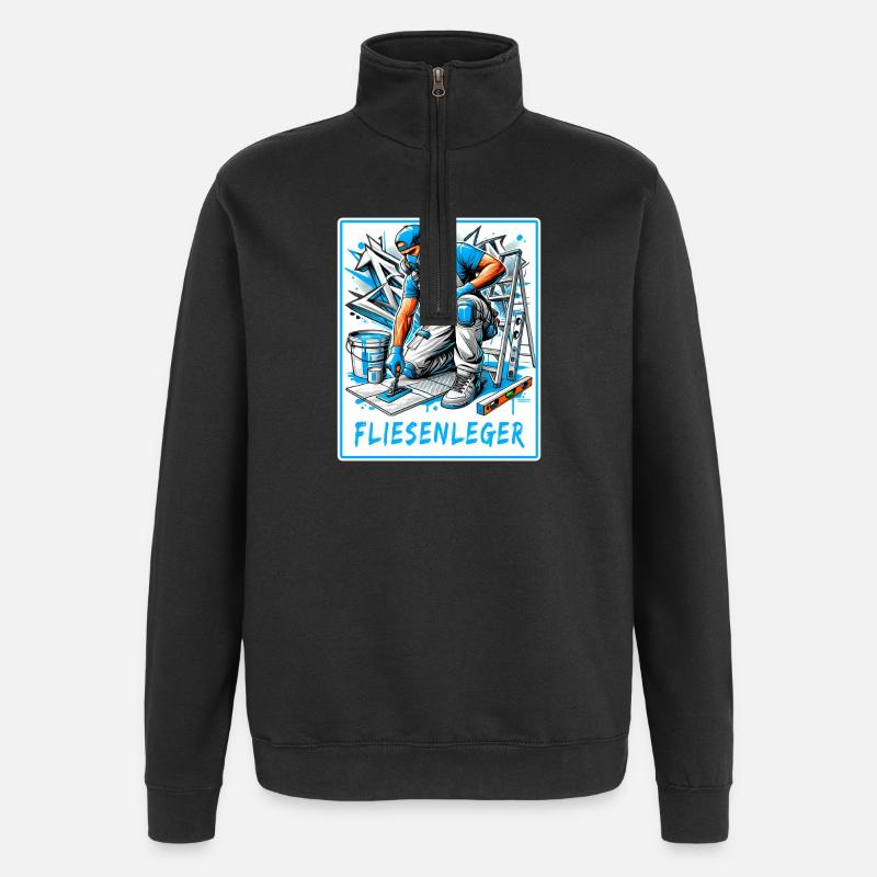Fliesenleger Design - Quarter-Zip-Sweatshirt - Schwarz