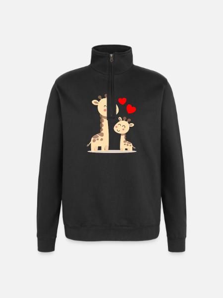 Bébé Girafe avec Maman Girafe - Sweat à zip 1/4 - noir