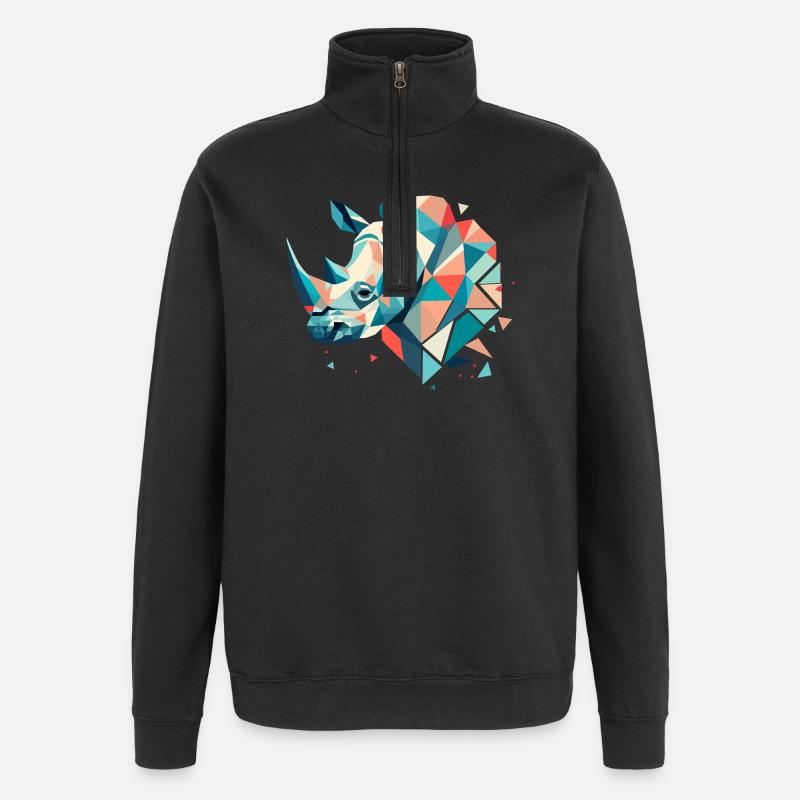 Rhinocéros abstrait – Force géométrique - Sweat à zip 1/4 - noir