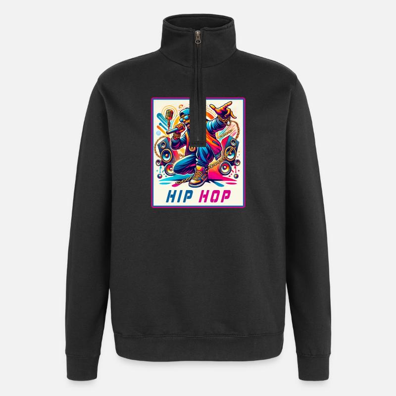 Hip-Hop Vibes – Rappeur avec micro - Sweat à zip 1/4 - noir