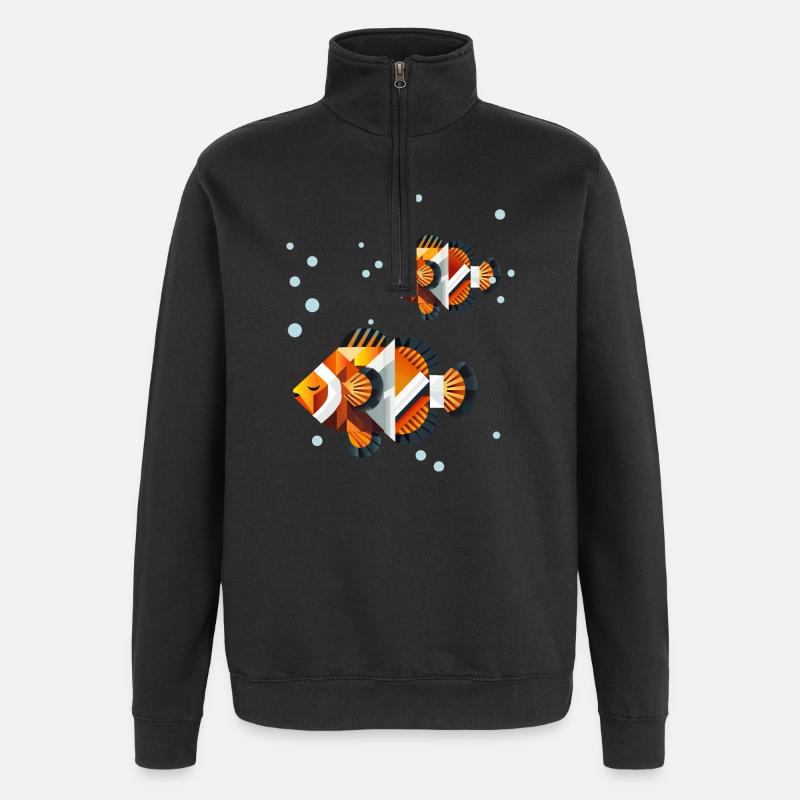 Two Clownfish – Geometric Ocean Illustration - Quarter-Zip Sweatshirt - black