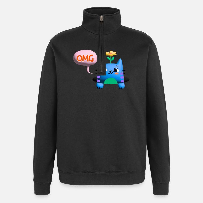 OMG chat mignon bulle 3d - Sweat à zip 1/4 - noir