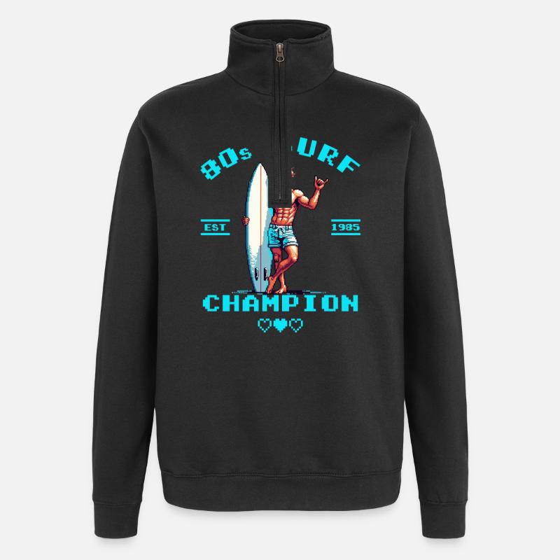 Pixel rétro 80e champion de surf - Sweat à zip 1/4 - noir