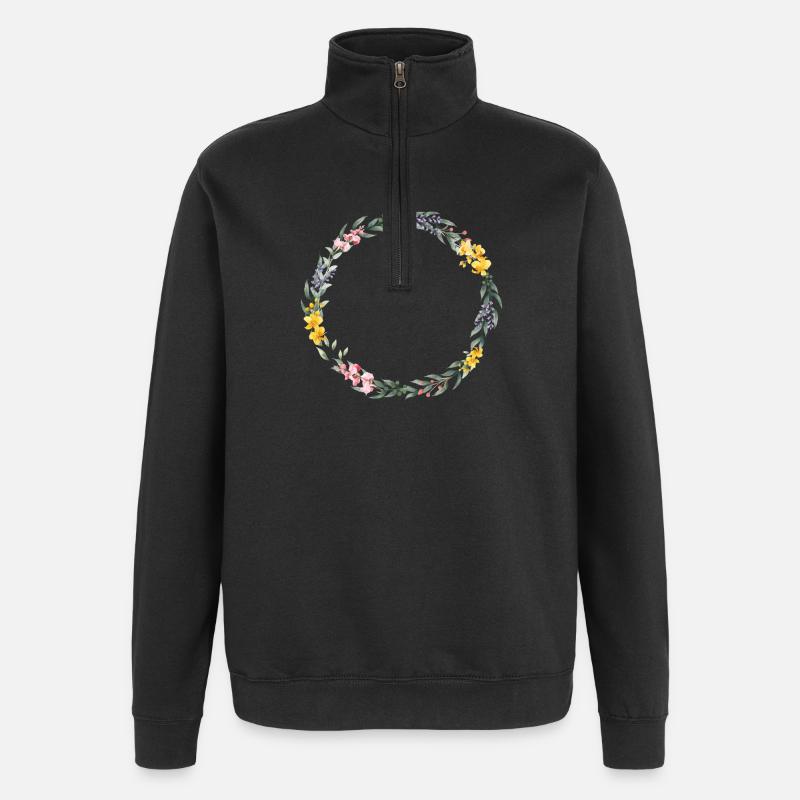 Bunter Kranz- personalisierbar - Quarter-Zip-Sweatshirt - Schwarz