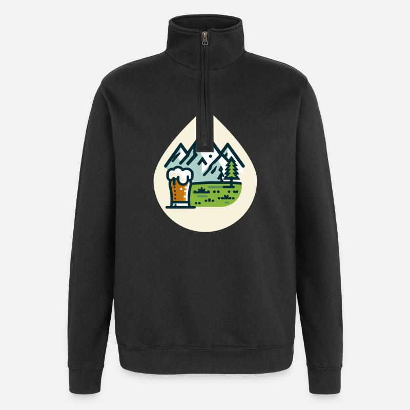 Bergkulisse mit Bierglas - Quarter-Zip-Sweatshirt - Schwarz