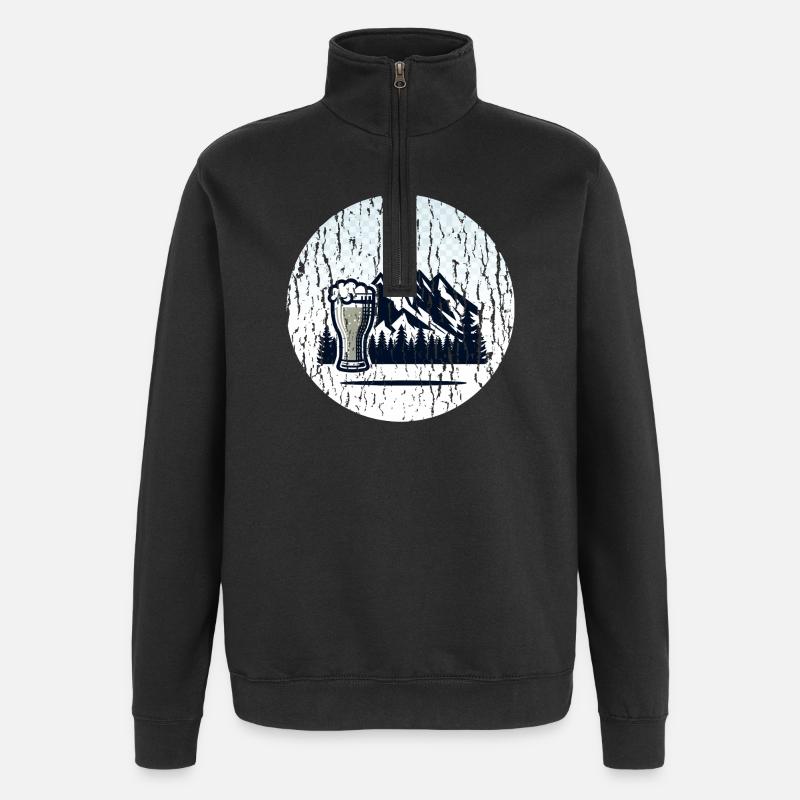 Berglandschaft mit Bierglas - Quarter-Zip-Sweatshirt - Schwarz