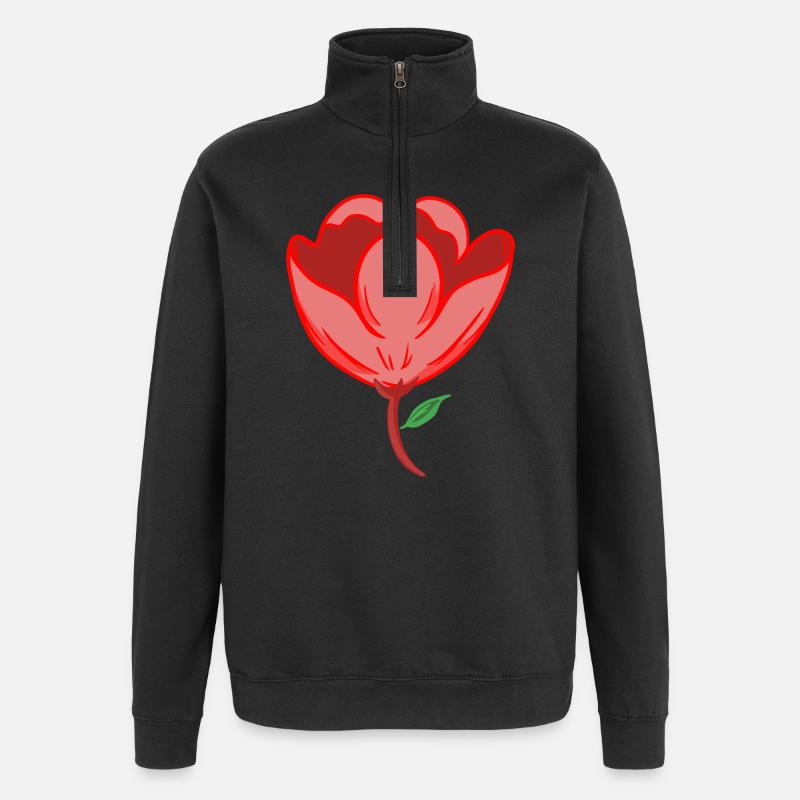 Rote Blume - Quarter-Zip-Sweatshirt - Schwarz