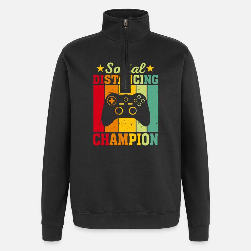 Social Distancing Champion – Retro Gaming - Quarter-Zip Sweatshirt - black