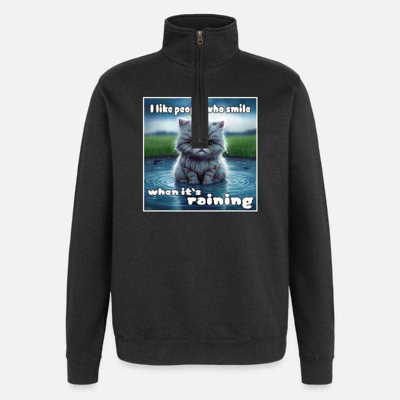 Katze im Regen - Quarter-Zip-Sweatshirt - Schwarz
