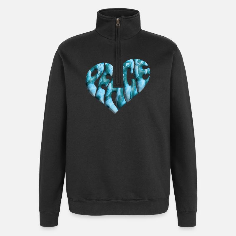 Peace Herz 3d marmoriert - Quarter-Zip-Sweatshirt - Schwarz