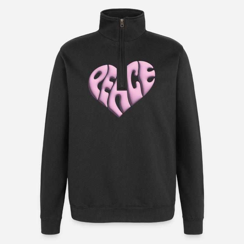 Peace Herz 3d pink - Quarter-Zip-Sweatshirt - Schwarz