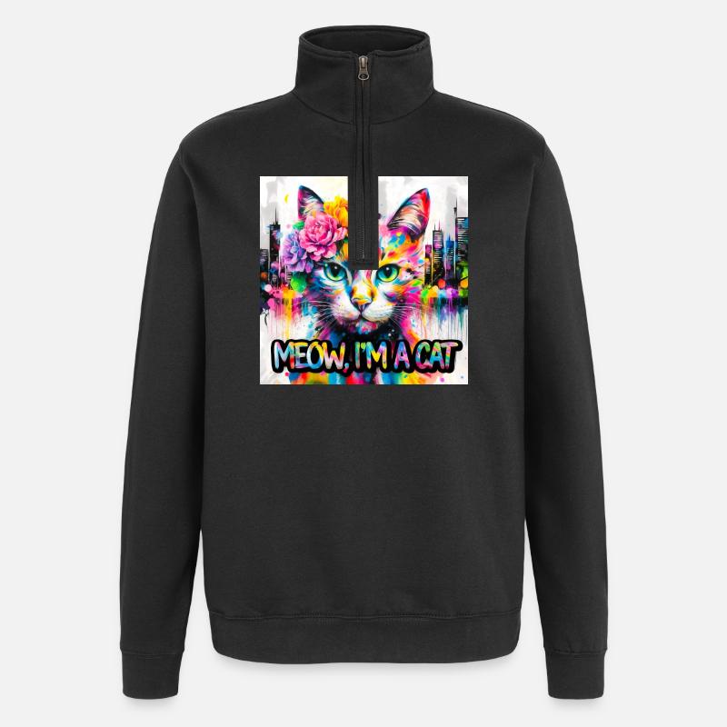 Kunstvolle katze - Quarter-Zip-Sweatshirt - Schwarz