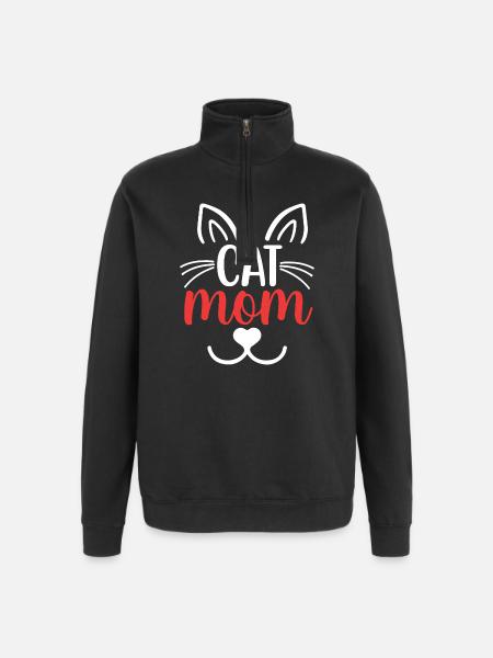 Maman chat - Sweat à zip 1/4 - noir