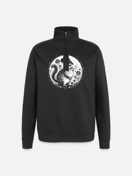 Chinchilla with moon and flowers - Quarter-Zip Sweatshirt - black