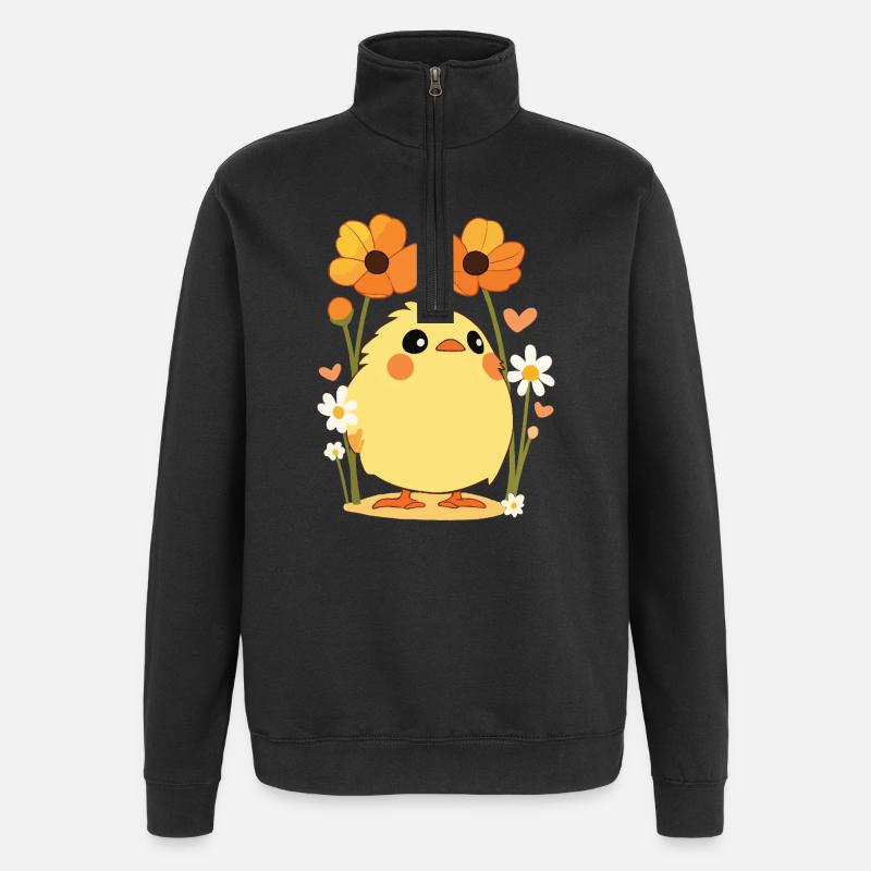 Chick, Spring, Flowers, Summer, Easter, Garden - Quarter-Zip Sweatshirt - black