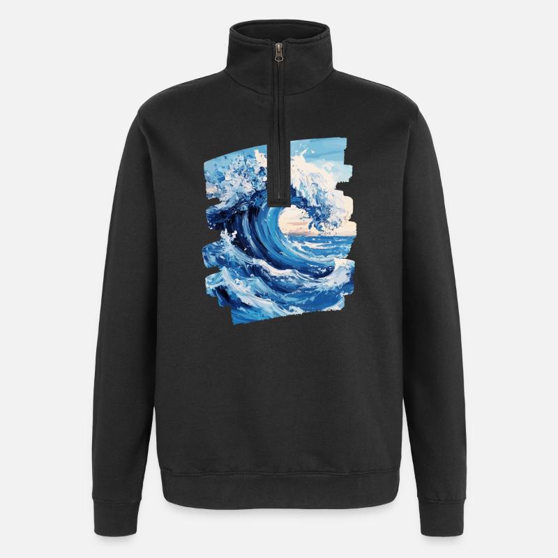 Wellen und Meer - Quarter-Zip-Sweatshirt - Schwarz