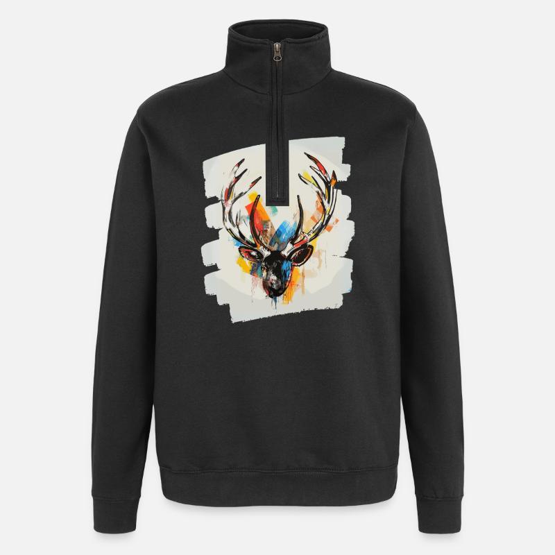 Hirsch mit Geweih - Quarter-Zip-Sweatshirt - Schwarz