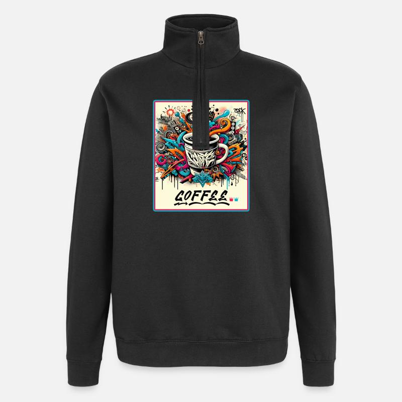 Kaffee Graffiti Explosion - Quarter-Zip-Sweatshirt - Schwarz