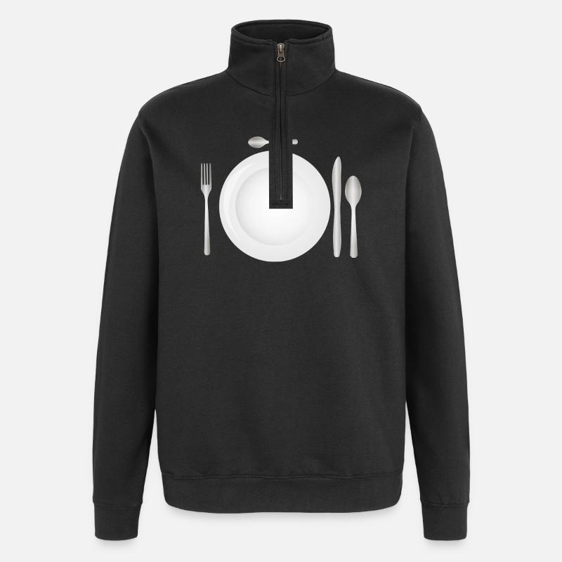Tischgedeck mit leerem Teller & Besteck - Quarter-Zip-Sweatshirt - Schwarz
