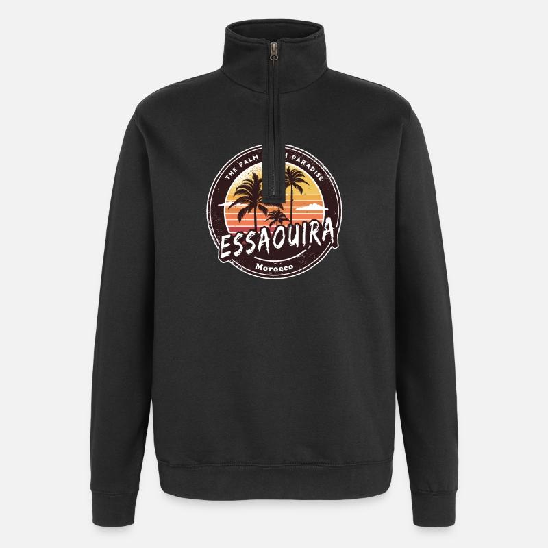 Essaouira Maroc Palmiers Design - Sweat à zip 1/4 - noir