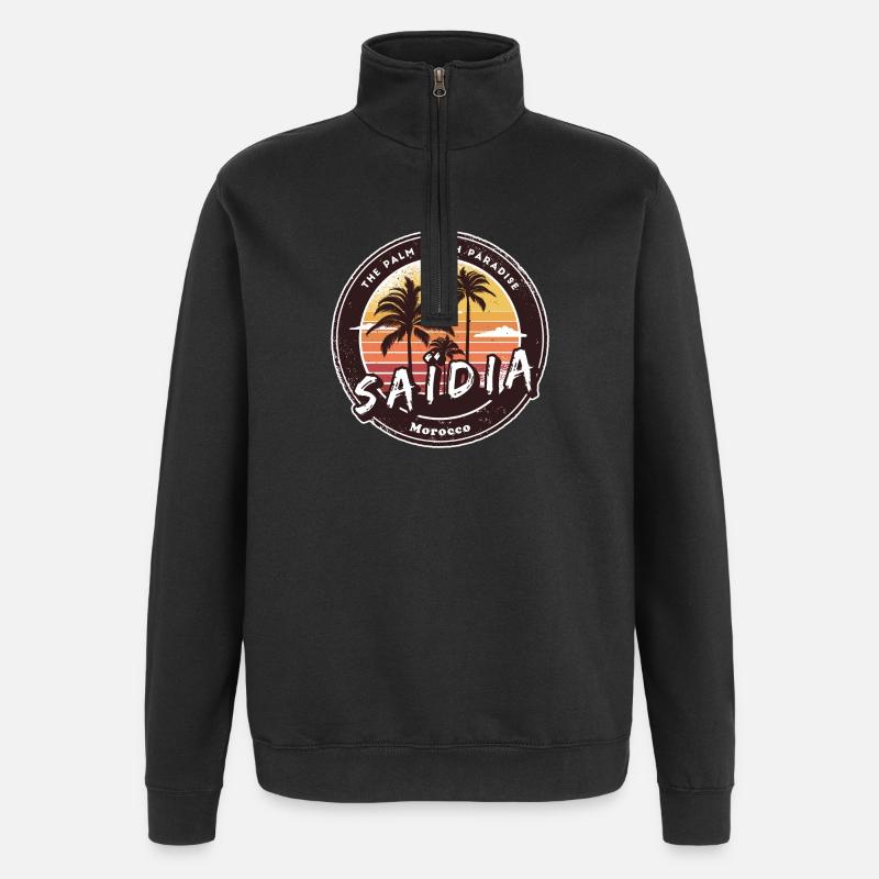 Saïdia Maroc Palmier Design - Sweat à zip 1/4 - noir