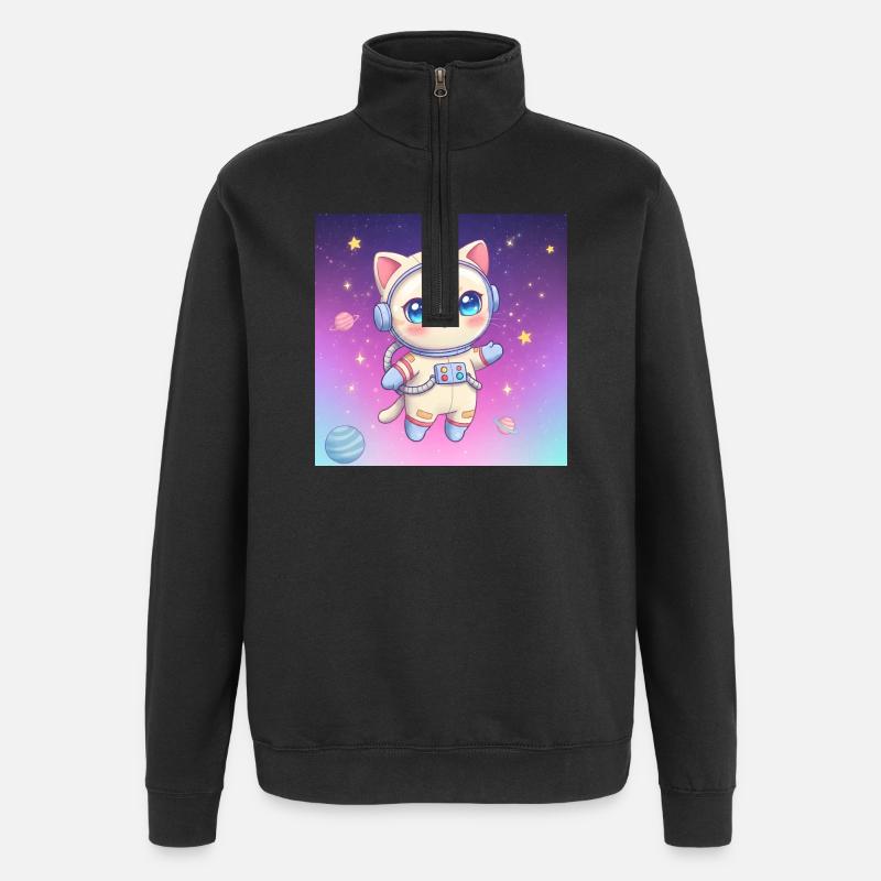 Chaton astronaute - Sweat à zip 1/4 - noir