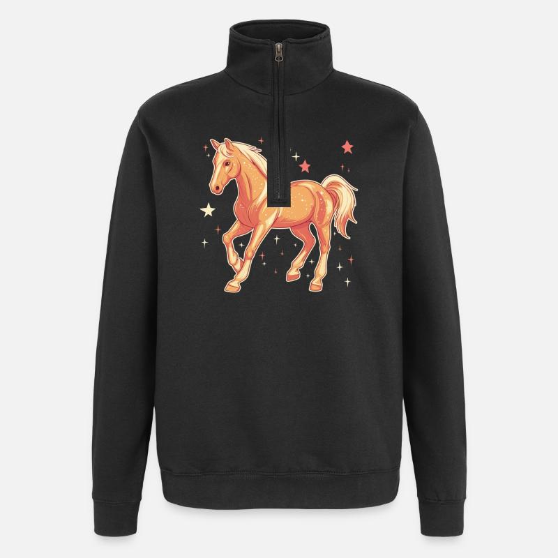 Pferd mit Sternen - Quarter-Zip-Sweatshirt - Schwarz