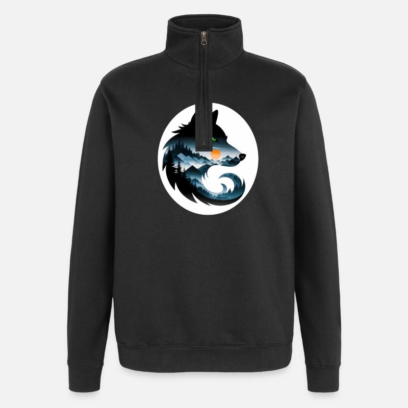 Paysage de loup - Sweat à zip 1/4 - noir