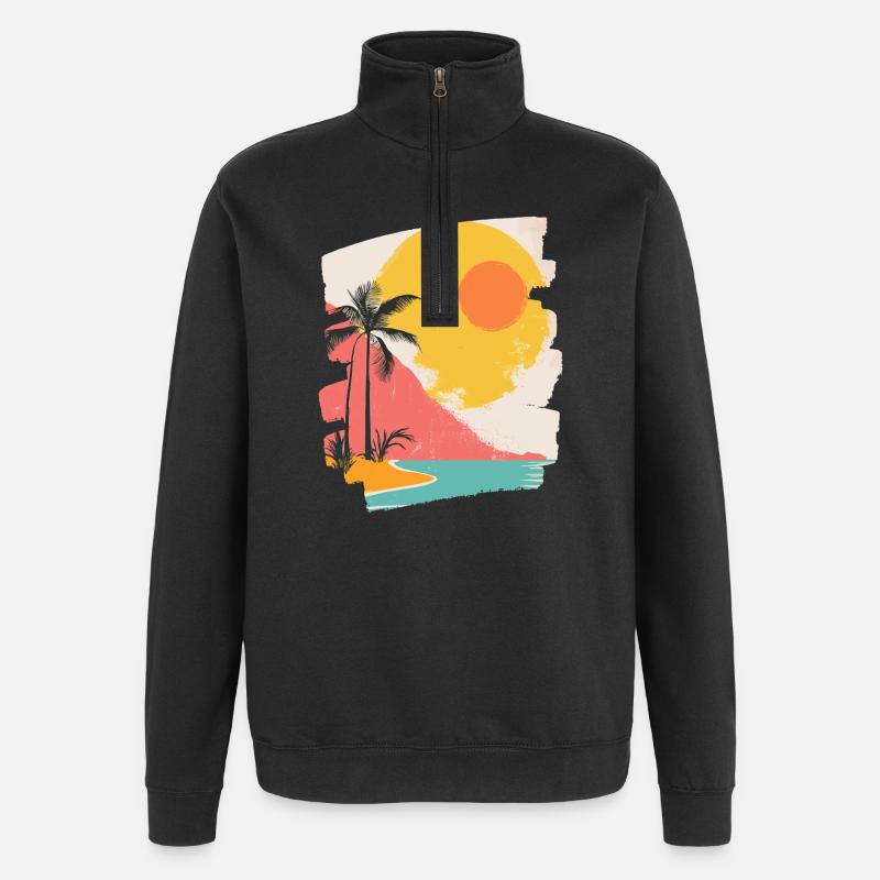 Summer Palm Tree Sunset - Quarter-Zip Sweatshirt - black