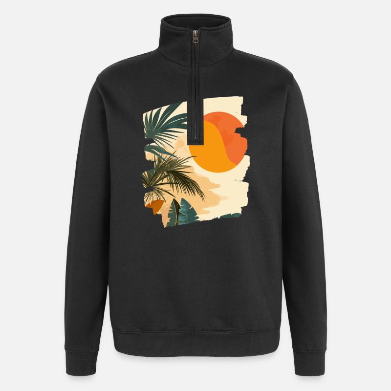 Summer Palm Tree Sunset - Quarter-Zip Sweatshirt - black