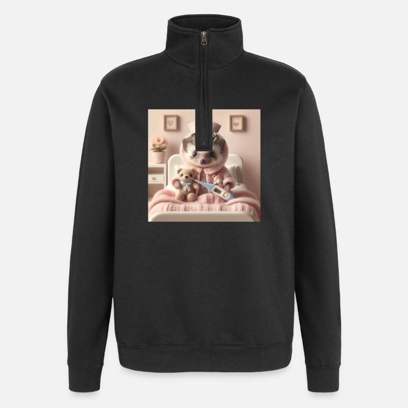 Cute hedgehog with cuddly toy - Quarter-Zip Sweatshirt - black