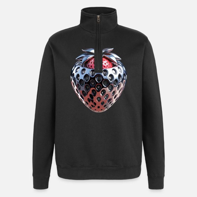 Futuristische Chrom Erdbeere - Quarter-Zip-Sweatshirt - Schwarz