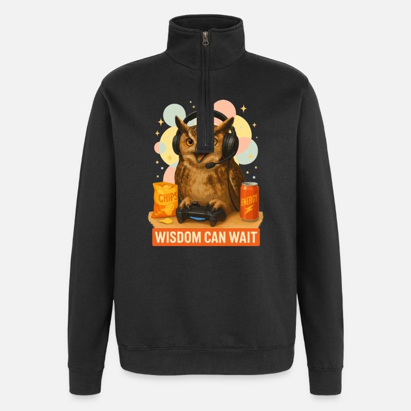 Gamer-Eule auf Energie - Quarter-Zip-Sweatshirt - Schwarz